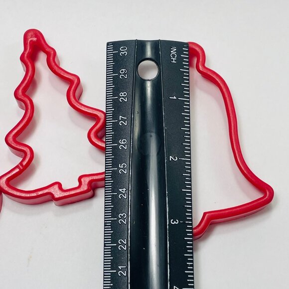 Red Christmas Cookie Cutters Snowman Tree & Bell Shapes Set Of 3  Vintage - Picture 6 of 6
